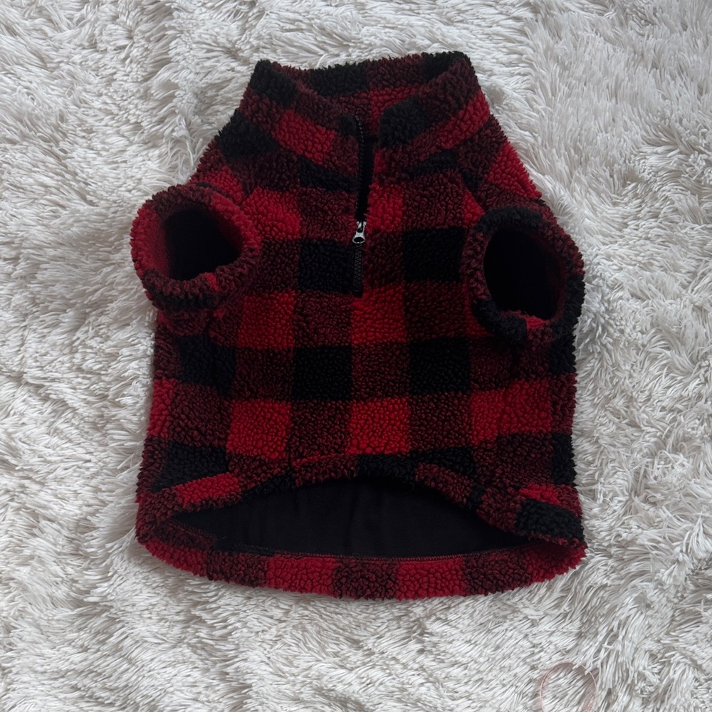 Heart to Tail Red & Black Holiday Buffalo Plaid Front Zip Dog Sherpa Jacket